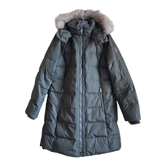 Lauren Ralph Lauren Jackets & Blazers - LAUREN RALPH LAUREN Women L Puffer Coat Green Full Zip Faux Fur Hood Black Label